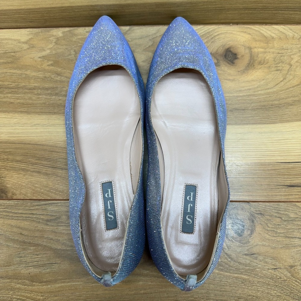 SJP Sarah Jessica Parker Flats Womens 9.5 EU 39.5 Blue Metallic Mesh Pointed Toe - Picture 8 of 11